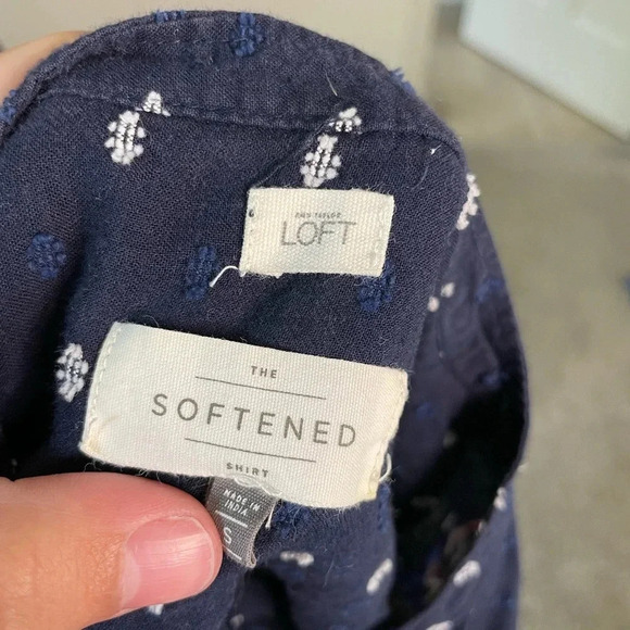 Loft The Softened Shirt Navy Floral Embroidered Button Down Top - Picture 7 of 11